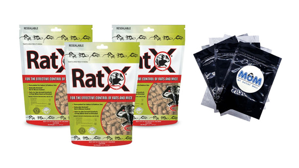 Rodent Control Pellets, Rat and Mouse Killer - 3 packs - 8 oz per pack - plus 3 My Outlet Mall Resealable Storage Pouches