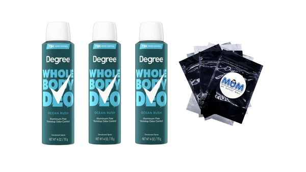 Men Whole Body Deodorant Spray for Men, Ocean Rush Scent, Aluminum Free - 3 packs - 4 oz per pack - plus 3 My Outlet Mall Resealable Storage Pouches