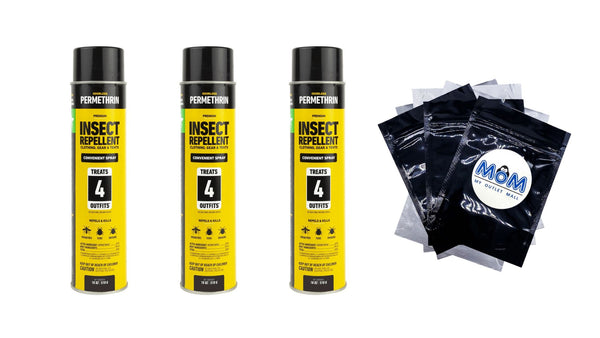 Premium Permethrin Insect Repellent Aerosol Spray - 3 packs - 18 oz per pack - plus 3 My Outlet Mall Resealable Storage Pouches