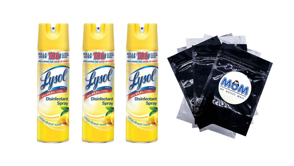 Disinfectant Spray, Sanitizing and Antibacterial Spray, For Disinfecting and Deodorizing, Lemon Breeze - 3 packs - 19 Fl oz per pack - plus 3 My Outlet Mall Resealable Storage Pouches