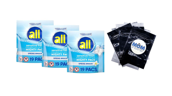Sensitive Fresh Mighty Pacs Laundry Detergent Pacs, Hypoallergenic Spring Breeze Scent, Gentle for Sensitive Skin, HE Compatible - 3 packs - 19 Count - plus 3 My Outlet Mall Resealable Storage Pouches
