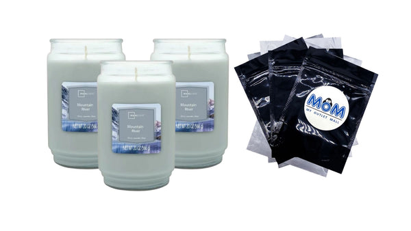 Mountain River Scented Single-Wick Large Glass Jar Candle - 3 packs - 20 oz per pack - plus 3 My Outlet Mall Resealable Storage Pouches