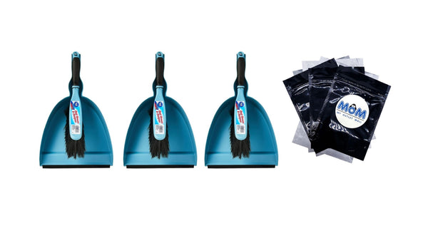 Plastic Dust Broom & Pan, Blue - 3 packs - plus 3 My Outlet Mall Resealable Storage Pouches