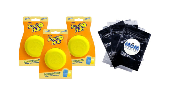 Scrub Hub Handle, Scrubbing Pad, Yellow - 3 packs - plus 3 My Outlet Mall Resealable Storage Pouches