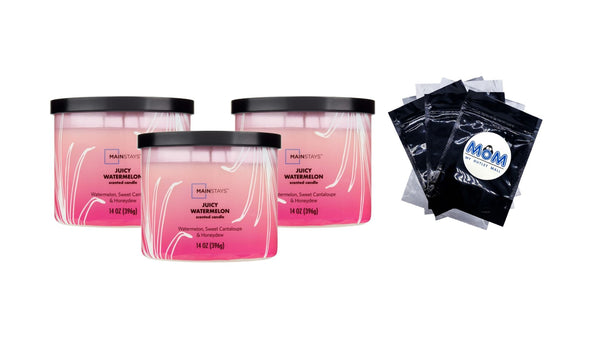 3-Wick Ombre Wrap Juicy Watermelon Candle - 3 packs - 14 oz per pack - plus 3 My Outlet Mall Resealable Storage Pouches