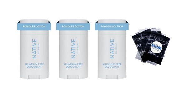 Deodorant, Aluminum Free, Powder & Cotton, for Women and Men - 3 packs - 2.65 oz per pack - plus 3 My Outlet Mall Resealable Storage Pouches