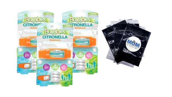 Bugables Citronella Reusable Wristband, One Size Fits All - 3 packs - plus 3 My Outlet Mall Resealable Storage Pouches