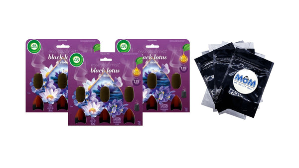 Essential Mist Refill, Black Lotus & Violet, Air Freshener, Essential Oils 3 count - 3 packs - plus 3 My Outlet Mall Resealable Storage Pouches