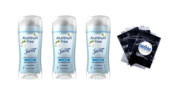 Aluminum Free Women's Deodorant Solid, Cotton - 3 packs - 2.4 oz per pack - plus 3 My Outlet Mall Resealable Storage Pouches