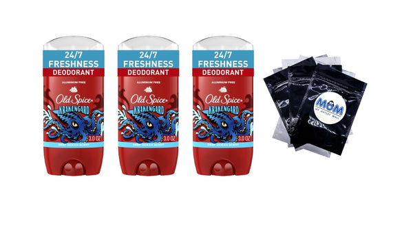 Old Spice Aluminum Free Deodorant for Men, Stick, Krakengard, Deep Ocean Scent - 3 packs - 3 oz per pack - plus 3 My Outlet Mall Resealable Storage Pouches