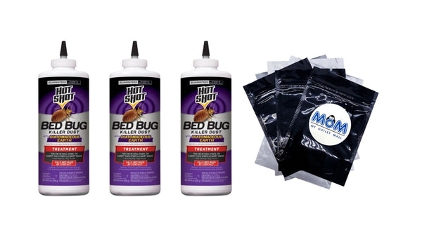 Bed Bug Killer Dust with Diatomaceous Earth, Treatment for Bed Bugs - 3 packs - 8 oz per pack - plus 3 My Outlet Mall Resealable Storage Pouches