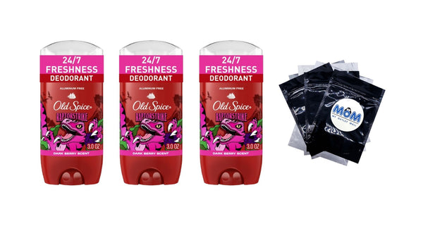 Aluminum Free Men's Deodorant, Invisible Solid Stick, Raptorstrike, Dark Berry Scent - 3 packs - 3 oz per pack - plus 3 My Outlet Mall Resealable Storage Pouches