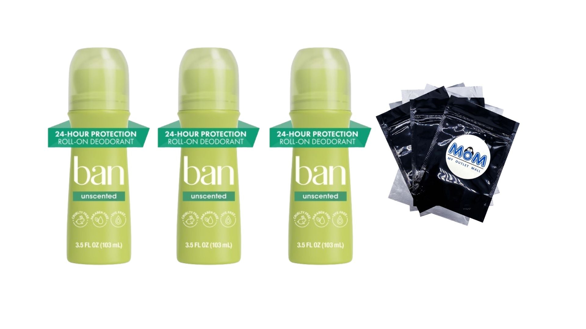 Invisible Roll-on Antiperspirant Deodorant for Women and Men, Unscented - 3 packs - 3.5 oz per pack - plus 3 My Outlet Mall Resealable Storage Pouches