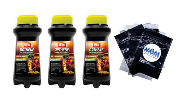 Orthene Fire Ant Killer1, Kills Queen, Destroys up to 162 Mounds - 3 packs - 12 oz per pack - plus 3 My Outlet Mall Resealable Storage Pouches