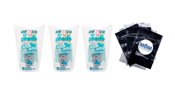Marine Biodegradable and Compostable Paper Hot Cups with Lids, Squiggle Multi Color 12 oz - 3 packs - 10 Count per pack - plus 3 My Outlet Mall Resealable Storage Pouches