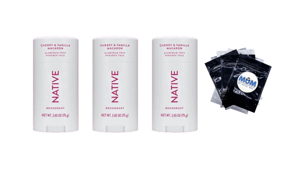 Deodorant, Aluminum Free, Cherry & Vanilla Macaron, Deodorant for Women and Men - 3 packs - 2.65 oz per pack - plus 3 My Outlet Mall Resealable Storage Pouches