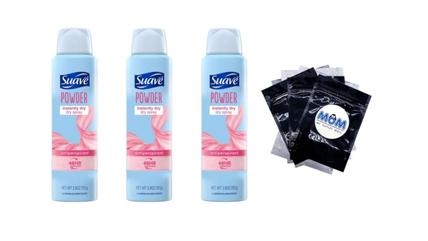 Dry Spray Instantly Dry Powder Antiperspirant Deodorant - 3 packs - 3.8 oz per pack - plus 3 My Outlet Mall Resealable Storage Pouches