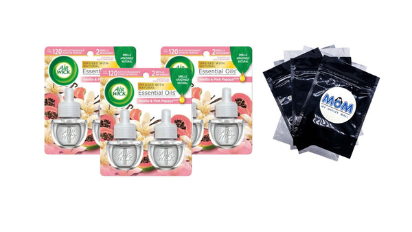 Plug in Scented Oil Refill, Vanilla and Pink Papaya, Air Freshener, Essential Oils, 2 Refills - 3 packs - plus 3 My Outlet Mall Resealable Storage Pouches
