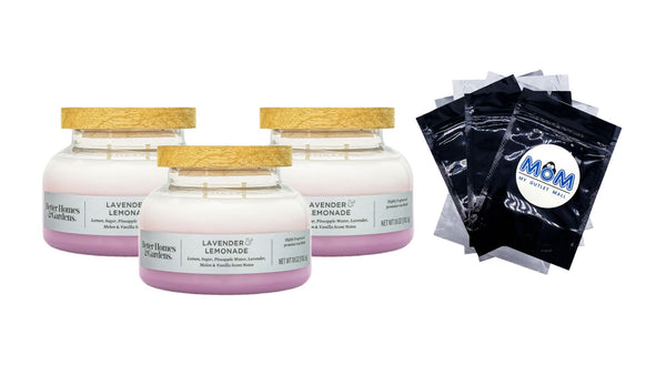 Lavender and Lemonade Scented 2-Wick Ombre Bell Jar Candle - 3 packs - 18 oz per pack - plus 3 My Outlet Mall Resealable Storage Pouches