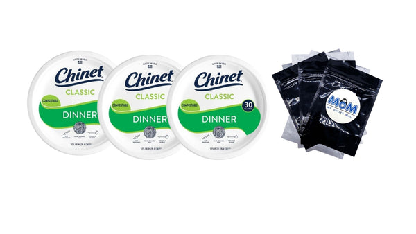 Classic Premium Dinner Paper Plates, 10 3/8”, White - 3 packs - 30 Count per pack - plus 3 My Outlet Mall Resealable Storage Pouches