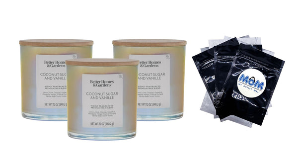 Coconut Sugar & Vanille Scented 2-Wick Iridescent Jar Candle - 3 packs - 12 oz per pack - plus 3 My Outlet Mall Resealable Storage Pouches