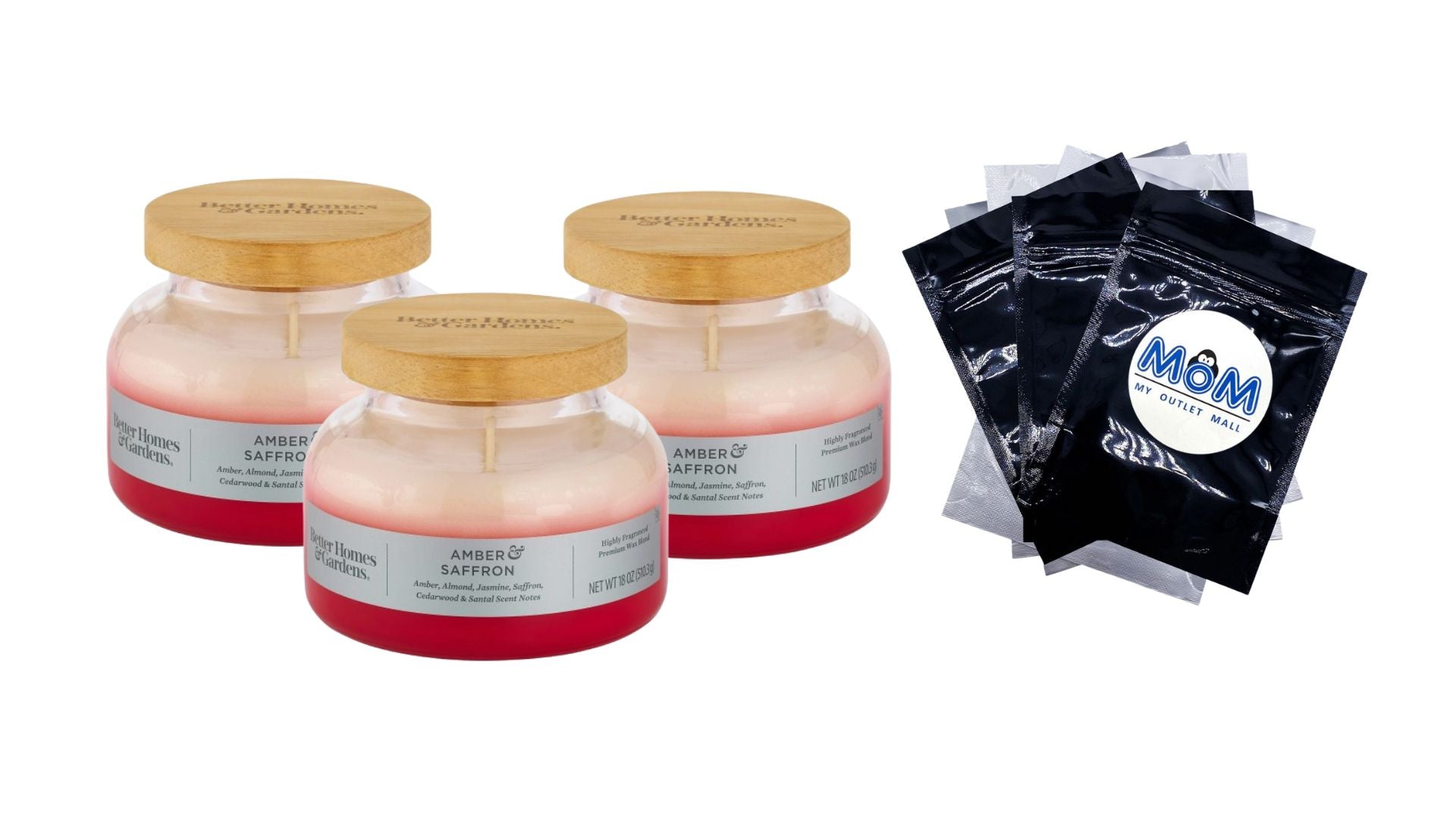 Amber and Saffron Scented 2-Wick Ombre Bell Jar Candle - 3 packs - 18 oz per pack - plus 3 My Outlet Mall Resealable Storage Pouches
