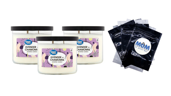 Lavender & Chamomile Scented Candle - 3 packs - 14 oz per pack - plus 3 My Outlet Mall Resealable Storage Pouches