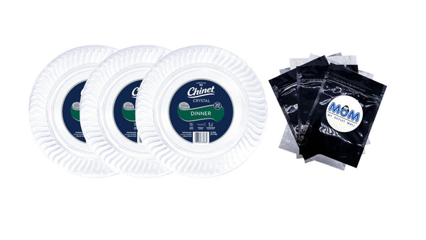 Crystal Premium Plastic Dinner Plates, 10", Clear - 3 packs - 20 Count per pack - plus 3 My Outlet Mall Resealable Storage Pouches