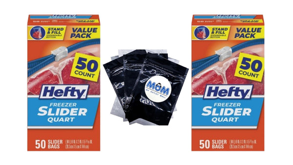 Slider Freezer Kitchen Storage Bags, Quart Size - 2 packs - 50 Count per pack - plus 3 My Outlet Mall Resealable Storage Pouches