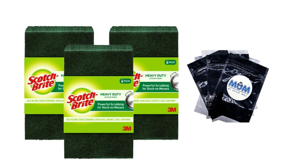 Heavy Duty Scour Pads - 3 packs -  6 count per pack - plus 3 My Outlet Mall Resealable Storage Pouches
