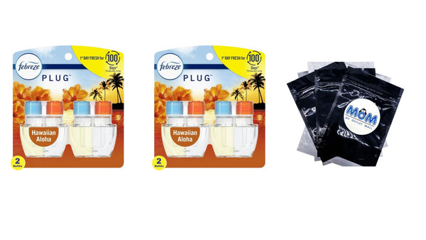 Plug In Air Freshener, Odor-Fighting Scented Oil Refill, Hawaiian Aloha Scent - 2 packs - 2 count per pack - plus 3 My Outlet Mall Resealable Storage Pouches