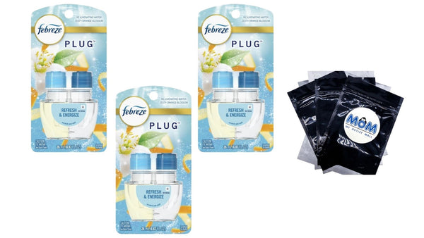 PLUG Air Freshener Oil Refill, Refresh & Energize, Zesty Orange Blossom - 3 packs - 0.87 oz per pack - plus 3 My Outlet Mall Resealable Storage Pouches