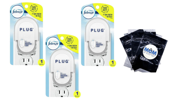 Odor-Fighting Fade Defy Plug Air Freshener Warmer Device, Fresh - 3 packs - 1 count per pack - plus 3 My Outlet Mall Resealable Storage Pouches