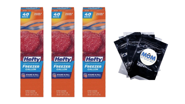 Press to Close Plastic Freezer Bags, Gallon Size - 3 Packs - 40 Count per pack- plus 3 My Outlet Mall Resealable Storage Pouches