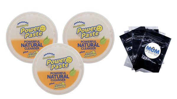 PowerPaste Kitchen and Bathroom Cleaning Paste - Natural Cleanser + Dye Free Scrub Mommy - 3 packs -  1 count per pack - plus 3 My Outlet Mall Resealable Storage Pouches