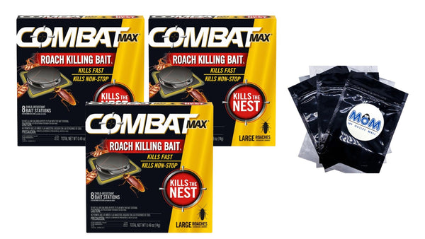 Large Roach Killing Bait Stations, Child-resistant -  3 packs - 8 count per pack plus 3 My Outlet Mall Resealable Storage Pouches