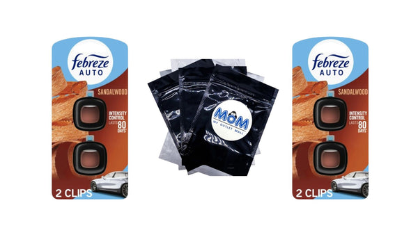 Car Air Freshener, Odor-Fighting Car Vent Clip, Sandalwood - 2 packs - 2 count per pack plus 3 My Outlet Mall Resealable Storage Pouches