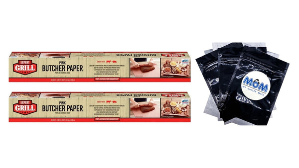 Pink Butcher Paper - Food Wrap Ideal for Improving Tenderness and Bark on Brisket - 2 packs -  22" wide per pack - plus 3 My Outlet Mall Resealable Storage Pouches