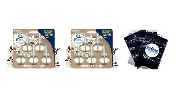 PlugIns Scented Oil, Sheer Vanilla Embrace, Infused with Essential Oils, 0.67 oz - 2 packs - 5 Count  per pack - plus 3 My Outlet Mall Resealable Storage Pouches