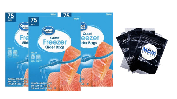 Freezer Guard Slider Zipper Bags, Quart Freezer - 3 packs -  75 Count per pack - plus 3 My Outlet Mall Resealable Storage Pouches