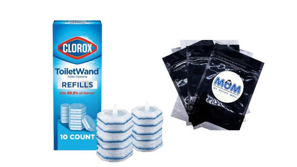ToiletWand Disinfecting Brush Refills, Toilet Bowl Cleaner Disposable Wand Heads - 1 Pack - 10 Count per pack - plus 3 My Outlet Mall Resealable Storage Pouches
