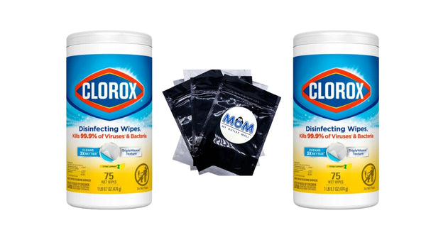 Disinfecting Wipes, Bleach Free Cleaning Wipes, Crisp Lemon - 2 packs - 75 count per pack - plus 3 My Outlet Mall Resealable Storage Pouches