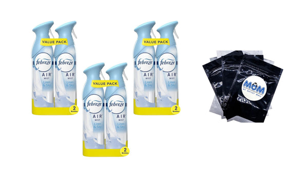 Air Freshener Spray, Odor-Fighting Room Spray, Linen & Sky - 3 packs - 2 count per pack - plus 3 My Outlet Mall Resealable Storage Pouches