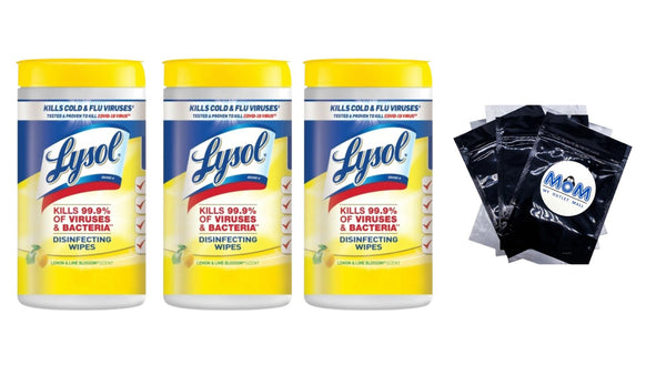 Disinfectant Wipes, Multi-Surface Antibacterial Cleaning Wipes, Lemon and Lime Blossom - 3 packs - 80 count per pack - plus 3 My Outlet Mall Resealable Storage Pouches