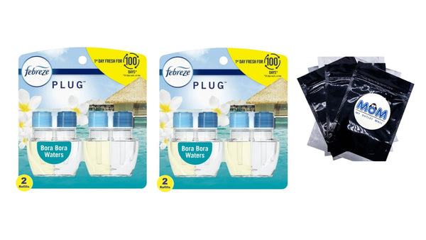 Plug In Air Freshener, Odor-Fighting Scented Oil Refill, Bora Bora Waters Scent - 2 packs - 2 count per pack - plus 3 My Outlet Mall Resealable Storage Pouches