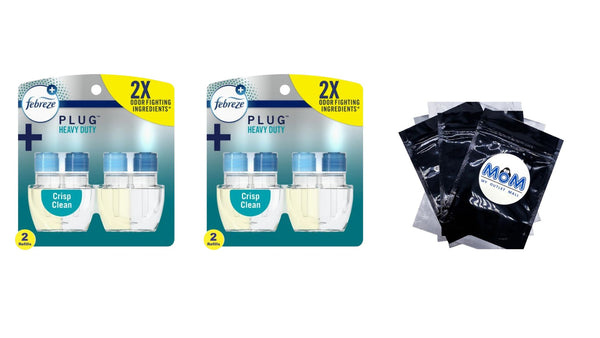 Plug In Air Freshener, Odor-Fighting Scented Oil Refill, Heavy Duty Crisp Clean - 2 packs - 2 count per pack - plus 3 My Outlet Mall Resealable Storage Pouches
