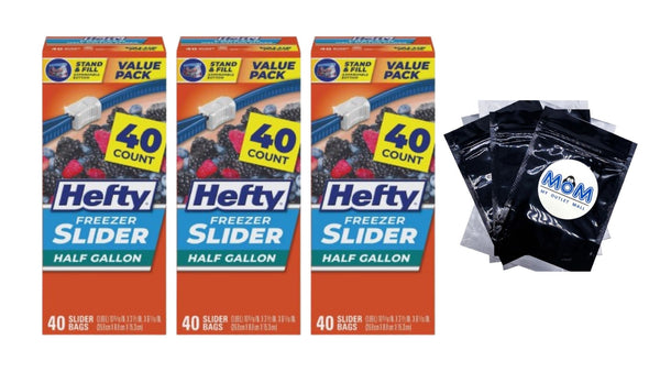 Slider Freezer Kitchen Storage Bags, Half gallon Size - 3 packs -  40 Count per pack - plus 3 My Outlet Mall Resealable Storage Pouches
