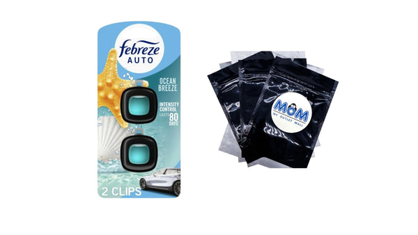 Car Air Freshener, Odor-Fighting Car Vent Clip, Ocean Breeze - 1 pack - 2 count per pack  plus 3 My Outlet Mall Resealable Storage Pouches