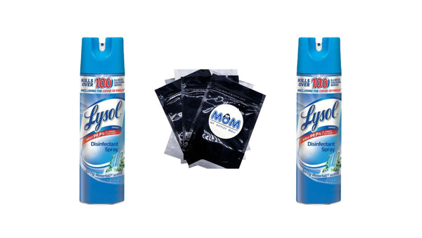 Disinfectant Spray, Spring Waterfall- 2 pack - 19 oz per pack - plus 3 My Outlet Mall Resealable Storage Pouches