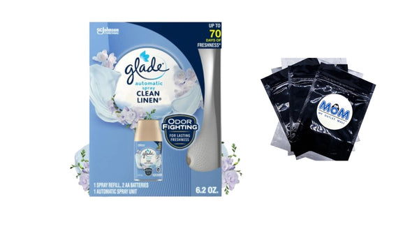 Automatic Spray Air Freshener Starter Kit, 1 Holder and 1 Refill, Clean Linen, Fragrance Infused with Essential Oils - 1 pack - plus 3 My Outlet Mall Resealable Storage Pouches